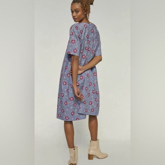 Carleen x Anthropologie Floral Michel Tent Tunic Midi Dress Size Extra Small - Picture 2 of 16